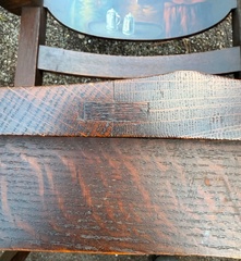 Spline joinery visible at front of solid oak saddle seat.
(Shadow from camera).